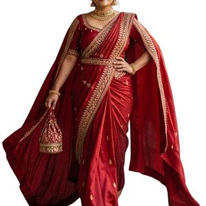 Royal Crimson Designer Saree with Heavy Embroidery